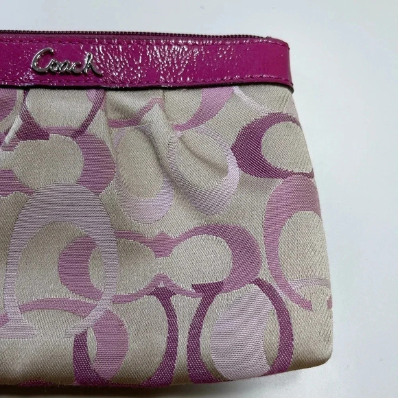 Coach Purple  Canvas Wristlet Leather Trim Wallet - Picture 3 of 11